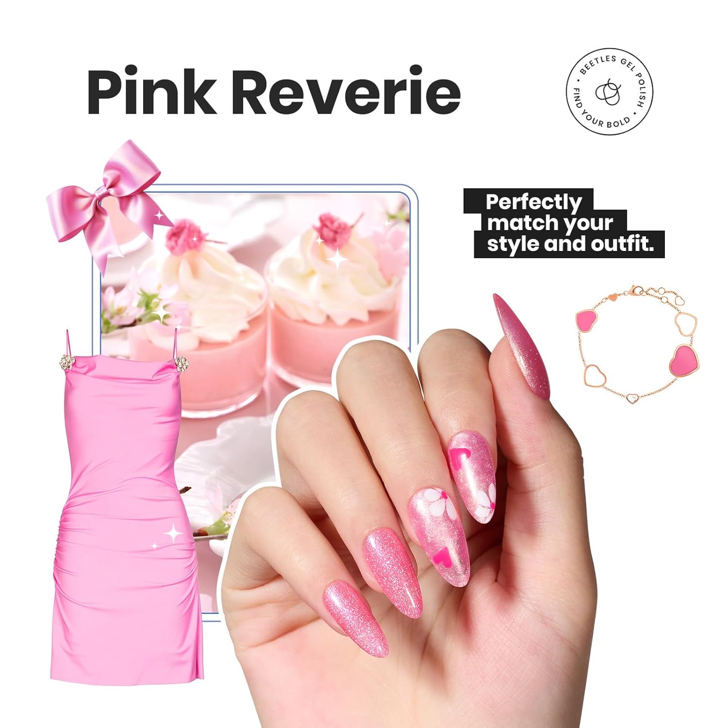 Beetles Glitter Nail Polish Set, 6 Colors Pink Nail Polish Kit Shimmer Gold Nude Jelly Pink Reverie Quick Dry Fingernail Polish Gifts for Women Salon DIY Manicure Kit-BrightBean Baby