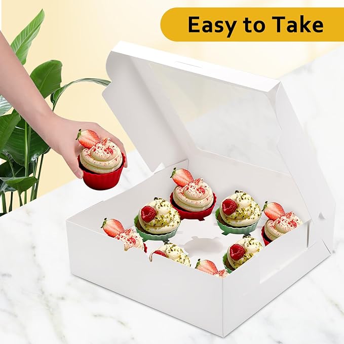 16 Sets of 9-Count White Cupcake Boxes with Window and Insert, 9x9x3 Inch, Suitable for Cupcakes, Muffins, and Cookies