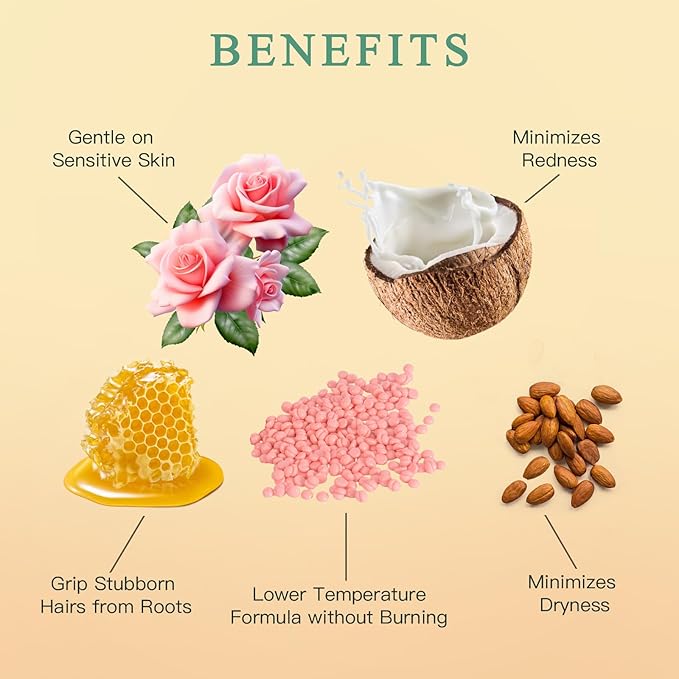 1.3Lb/21oz Hard Wax Beads for Hair Removal, Bouvetean Wax Beans for Bikini, Eyebrow, Face, Legs, Full Body Sensitive Skin Waxing with 10pcs Wax Spatulas (Pack of 6)-BrightBean Baby