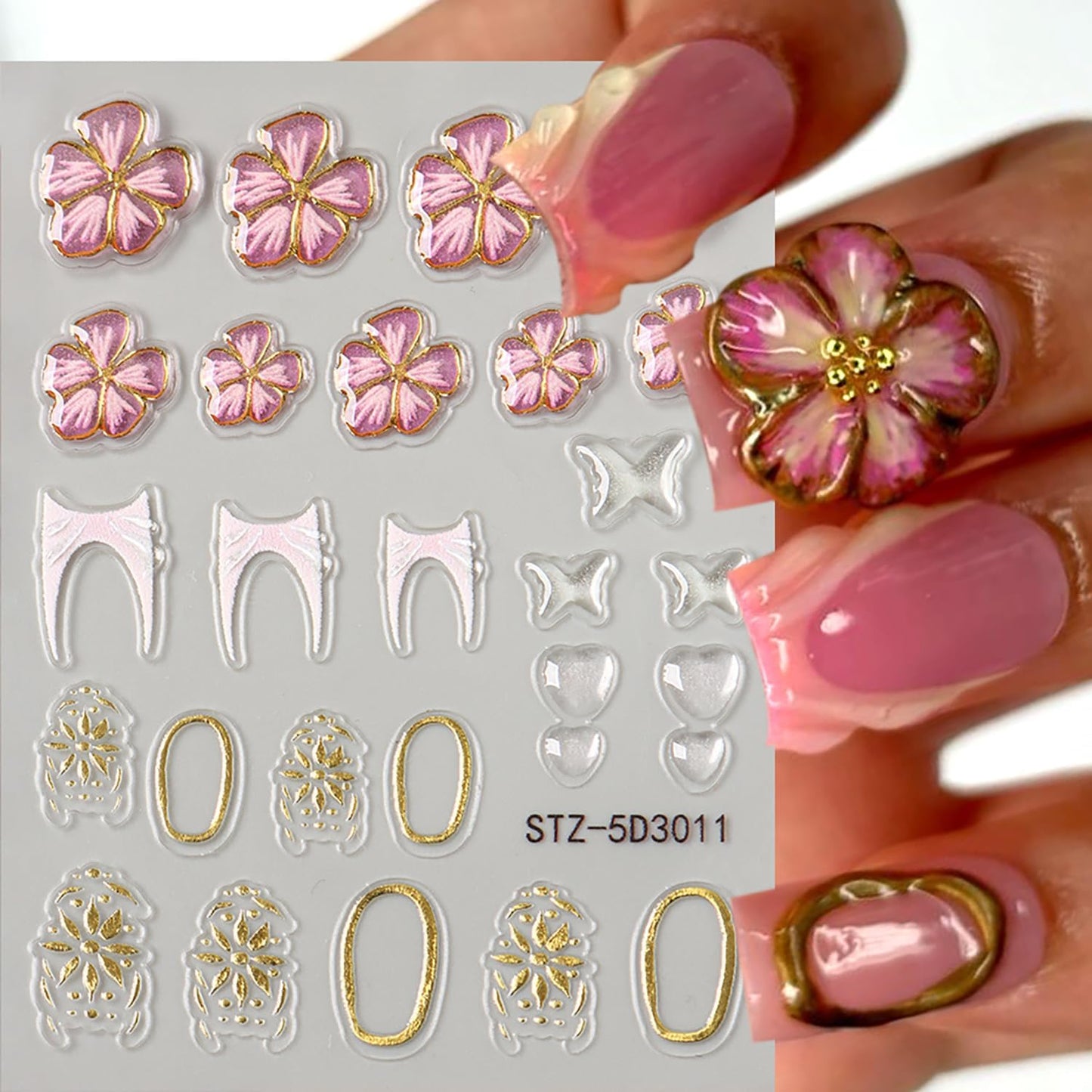 6 Sheets Flower Nail Art Stickers 5D Self-Adhesive Nails Sticker Floral Butterfly Nail Art Decals Holographic Decal Decoration for Women Golden Bow Manicure Stickers DIY Nail Sticker Supplies-BrightBean Baby