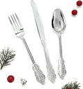 300Pieces Silver Plastic Silverware - Heavy Duty Silver Disposable Utensils - Fancy Plastic Cutlery Set Includes 100 Forks, 100 Spoons, 100 Knives for Dinner Parties Weddings
