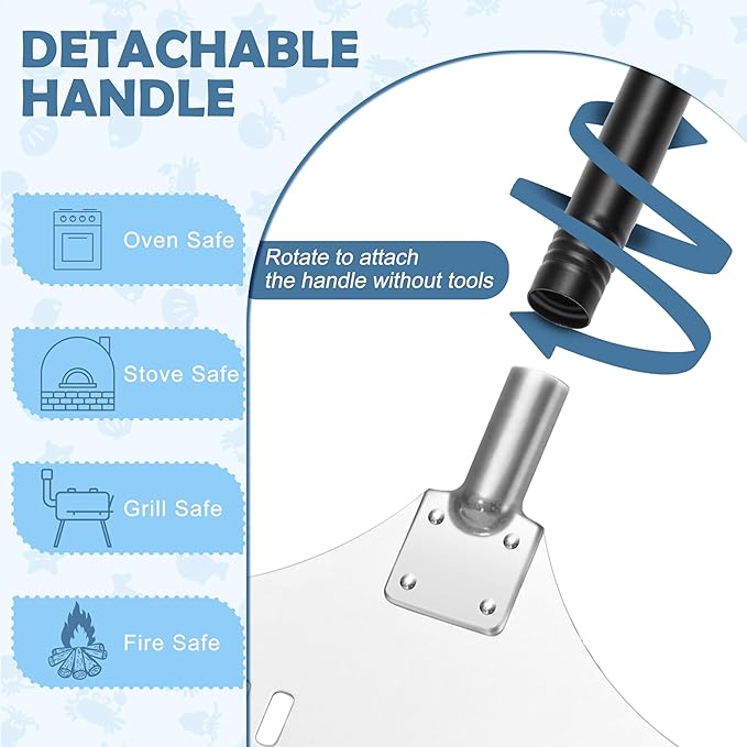 Aluminum Pizza Peel Spatula Set, HaSteeL 12 Inch Pizza Paddle Shovel, 14 Inch Metal Pizza Cutter Rocker, Pizza Oven Accessories Tools for Cooking Baking Turning Cutting, Detachable Handle, Perforated