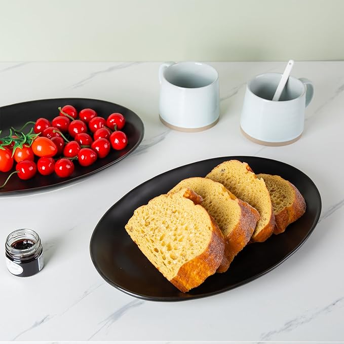 Porcelain Serving Platters, 12 Inch Large Serving Trays, Oval Serving Plates for Dessert Appetizers Meat/Entertaining/Party, Set of 3, Matte Black