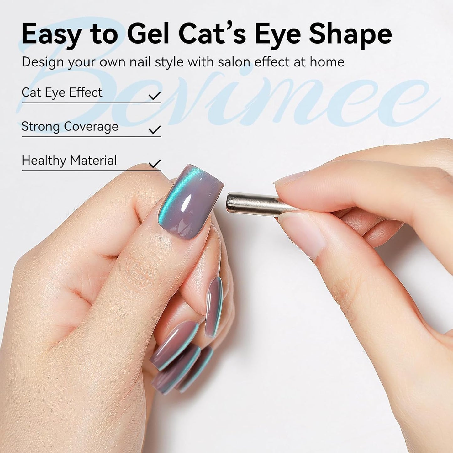 Cat Eye Gel Polish, Glass Blue Glitter Cateye Magnetic Nail Polish Magic Holographic Effect, UV Gel Sparkle Crystal Jelly Color Manicure for Nail Salon DIY At Home-BrightBean Baby