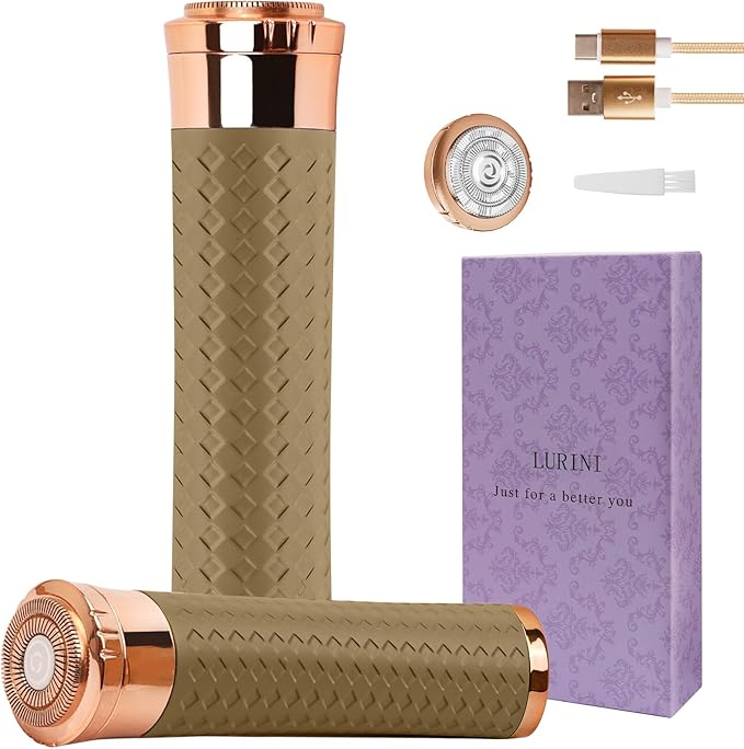 Facial Hair Remover for Women, Painless Rechargeable Hair Removal Device, Comes with 2 Replacement Heads, Portable Electric Shaver/Razors for Face, Chin, Upper Lip, arms (Cinnamon)-BrightBean Baby