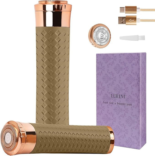 Facial Hair Remover for Women, Painless Rechargeable Hair Removal Device, Comes with 2 Replacement Heads, Portable Electric Shaver/Razors for Face, Chin, Upper Lip, arms (Cinnamon)-BrightBean Baby