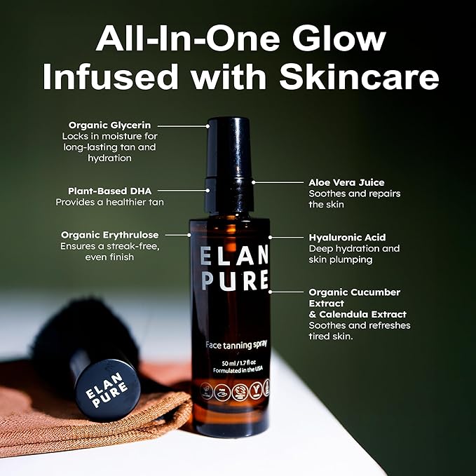 Face Tanning Mist, Organic Ingredients, Sunless Self Tanner, Bronzing, Hydrating, Steak-Free, Long Lasting Glow-BrightBean Baby