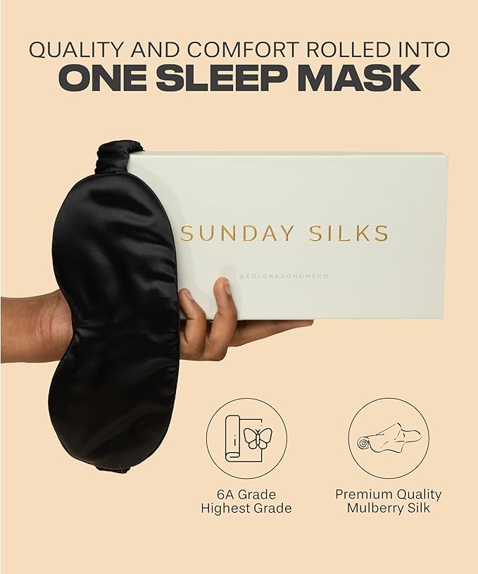 SUNDAYSILKS™ Exclusive Mulberry Silk Sleep Mask | Soft Eye Covers, Blackout Sleeping Mask for Women & Men | Silk Eye Mask for Sleep, Travel, and Relaxation | Antifaz para Dormir [Midnight Black]-BrightBean Baby