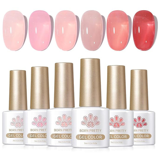 Born Pretty Jelly Nude Pink Gel Nail Polish Sheer Transparent Gel Polish 6Colors Soak Off U v Light Cure Gel Polish Kit for Salon and Nail Art DIY at Home-BrightBean Baby