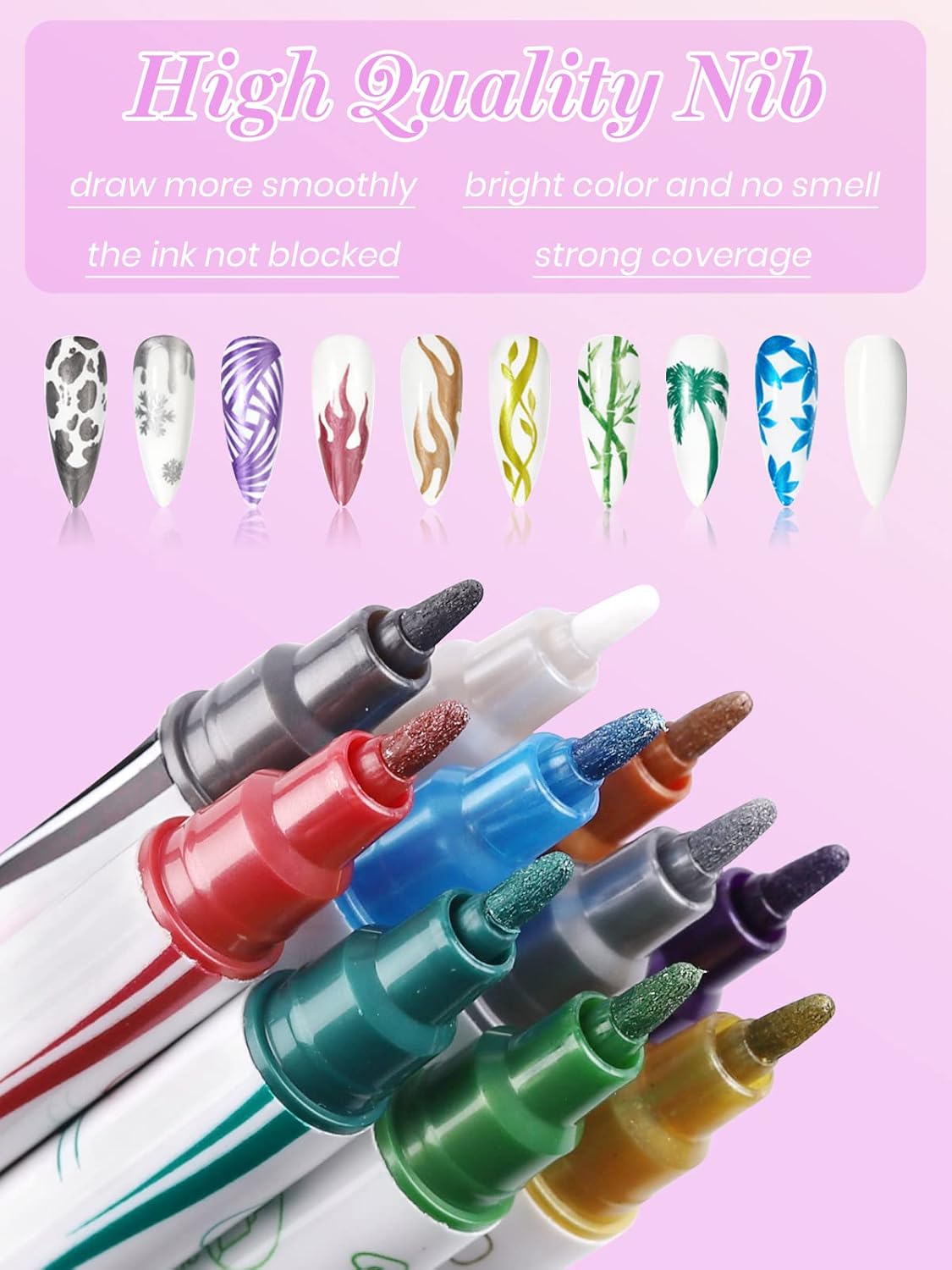 10 Color Metal Giltter 3D Nail Art Pens Set, Kalolary Double-ended Nail Point Dotting Pen Drawing Painting Liner Brush for DIY Nail Art Beauty Adorn Manicure Tools(G)-BrightBean Baby