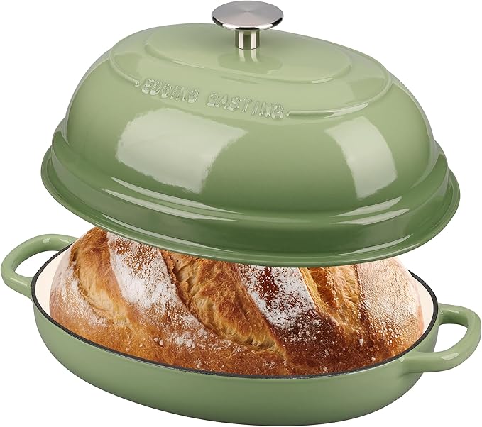 Enameled Oval Cast Iron Dutch Oven Pot with Lid 6QT - Bread Dutch Oven Pistachio Green