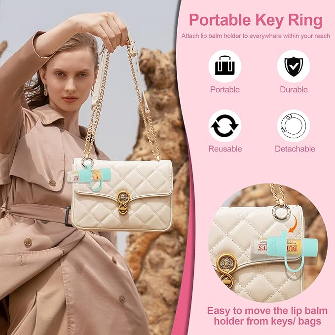 Desing Wish Silicone Lip Balm Holder with Cap Cover Portable Chapstick Holder Keychain Sleeve Lip Balm Key Chain with Key Ring and Wrist Strap Lanyard - Purple-BrightBean Baby