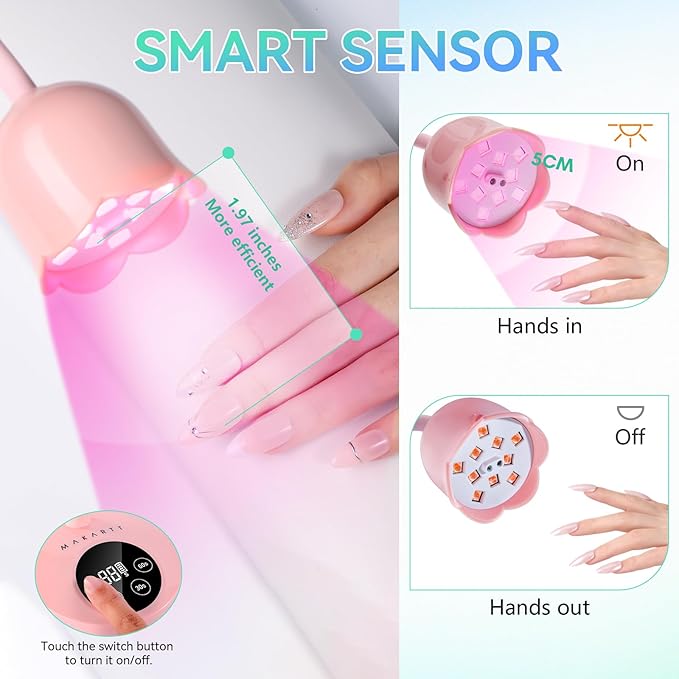 Makartt UV Nail Lamp: Flash Cure lamp UV Light for Gel Nails Polish Luminoza 30W Rechargeable LED Nail Dryer with 4 Timers & Auto Sensor Fast Curing Goosenecks Lamp for Home DIY Manicure (Pink)-BrightBean Baby