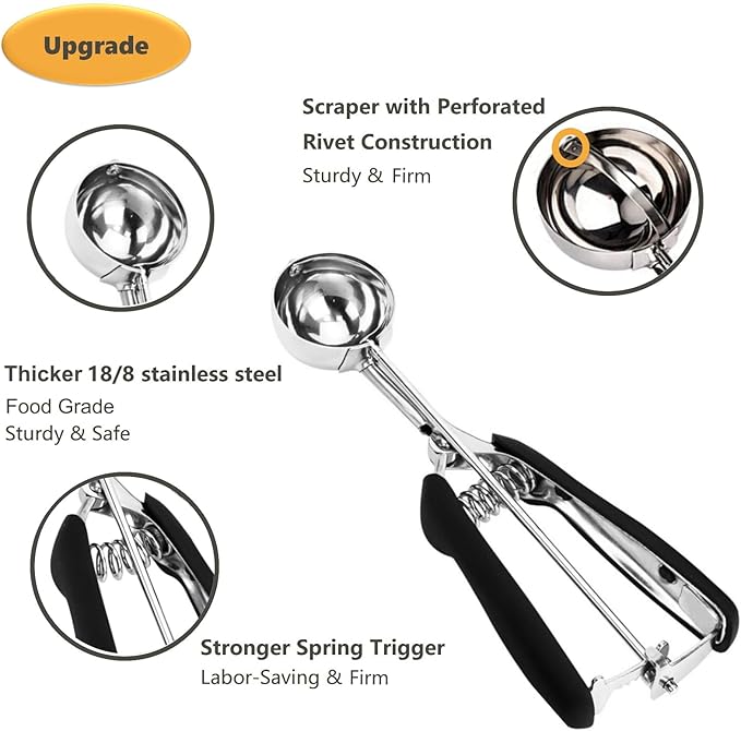 Cookie Scoop, Ice Cream Scoop, Mini Cookie Scoops for Baking, 18/8 Stainless Steel Cookie Scooper for Baking, Cookie Dough Scoop, Ice Cream Scooper with Trigger Release, Non-slip Grip(35MM)……