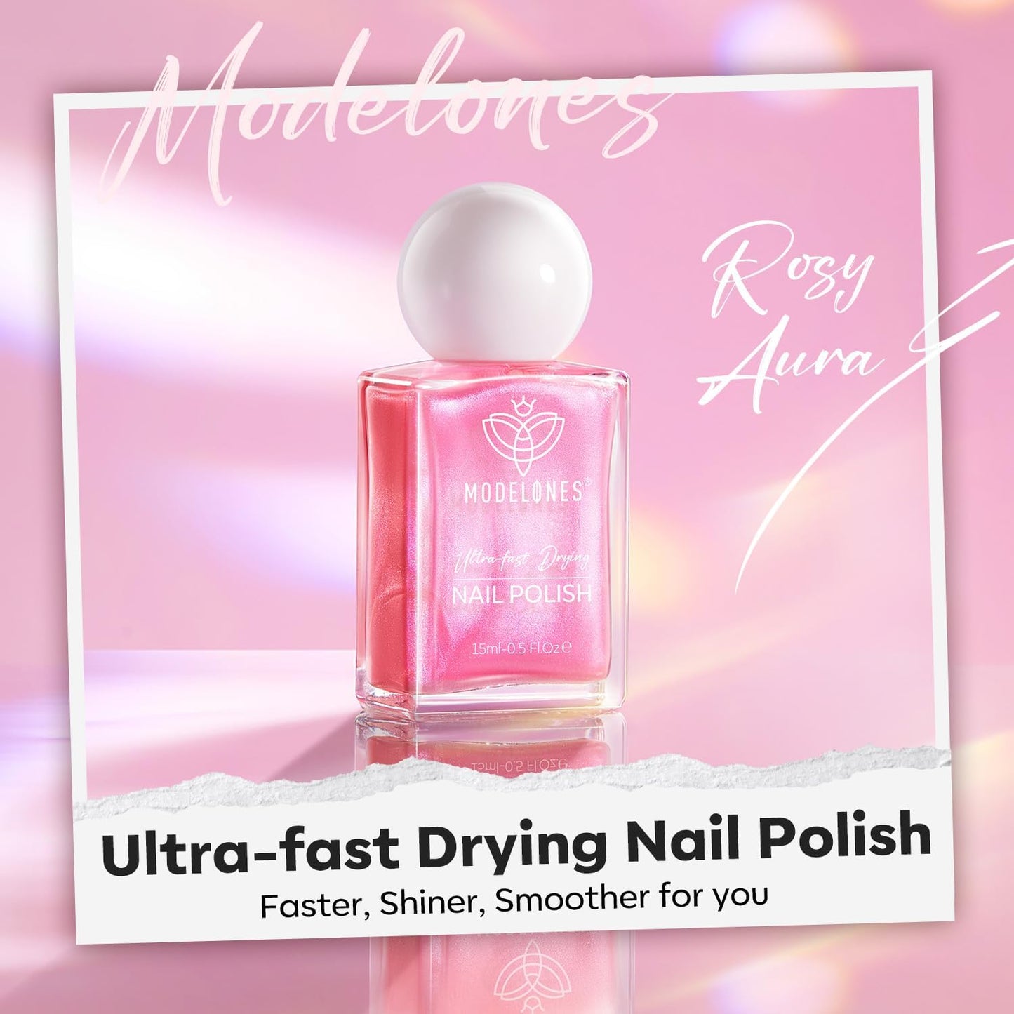 modelones Shine Pink Nail Polish, 15ml Shimmer Pearl Pink Nail Polish Quick Dry Nail Lacquer Strengthener Long Last Shine Fingernail Toe Nail Art DIY Home Travel Manicure Gift for Women Girls-BrightBean Baby