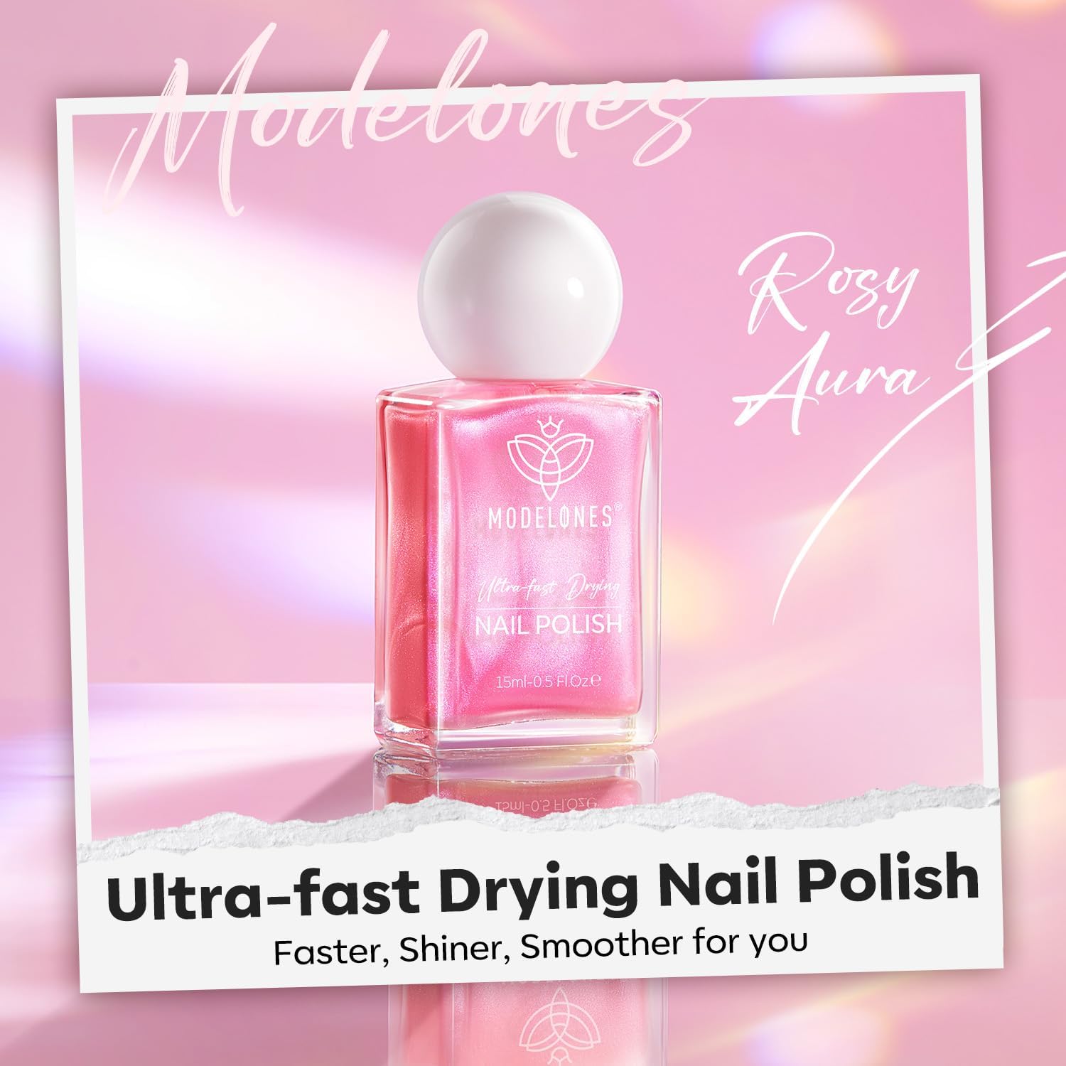 modelones Shine Pink Nail Polish, 15ml Shimmer Pearl Pink Nail Polish Quick Dry Nail Lacquer Strengthener Long Last Shine Fingernail Toe Nail Art DIY Home Travel Manicure Gift for Women Girls-BrightBean Baby