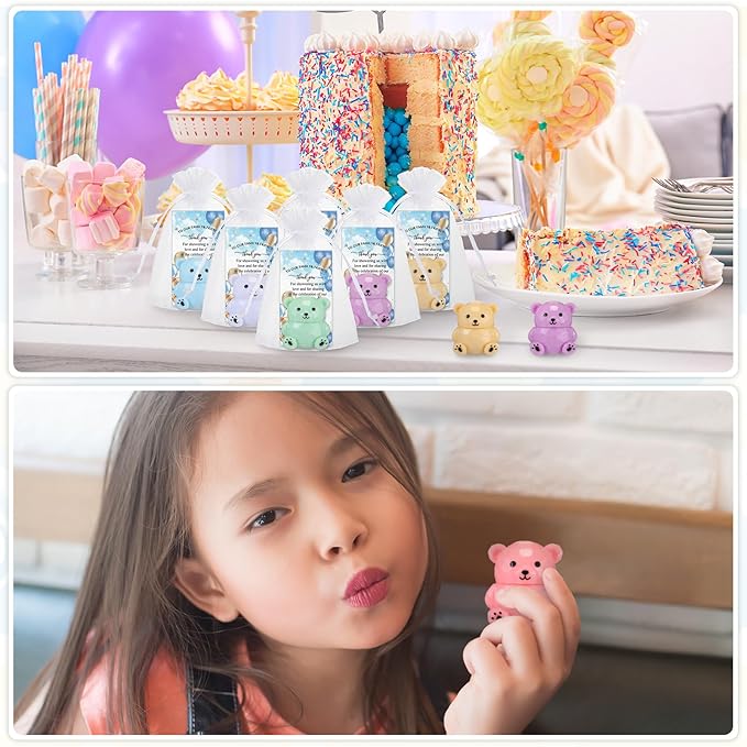 24 Sets Baby Shower Bear Lip Balm Favors Bear Lip Care Transparent Lipstick with Gift Bags and Thank You Cards for Baby Shower Gender Reveal Favors Decorations Gift Supplies-BrightBean Baby