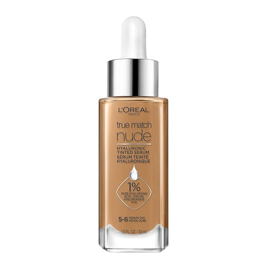 L'Oreal Paris True Match Nude Hyaluronic Tinted Serum Foundation with 1% Hyaluronic acid, Medium Tan 5-6, 1 fl. oz.-BrightBean Baby