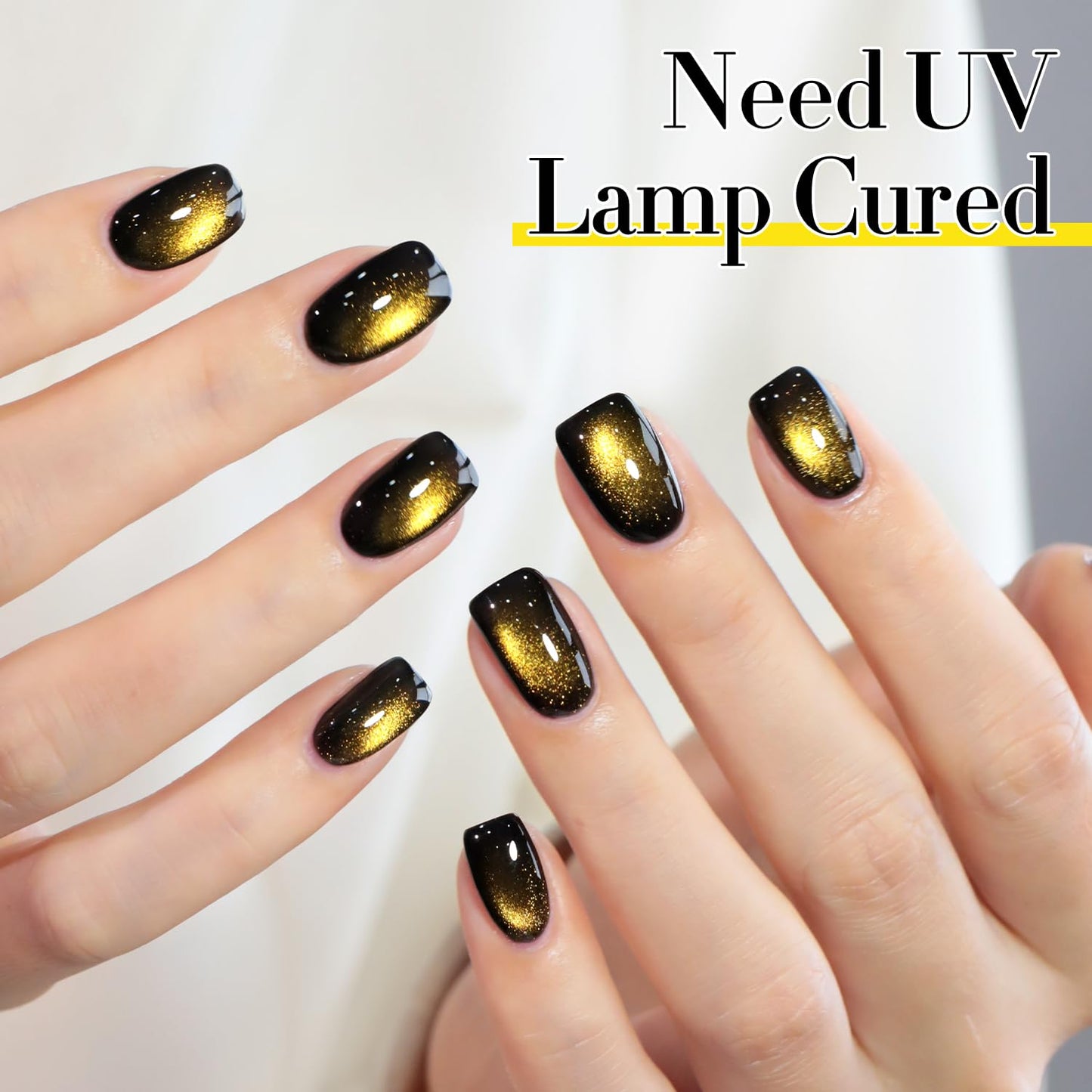 Double Rhythm Cat Eye Gel Polish with Magnet 15ML Glass Holographic Glitter Shimmer Translucent Sheer Color Salon Soak Off Magnetic at Home (Black Gold-MC1146)-BrightBean Baby