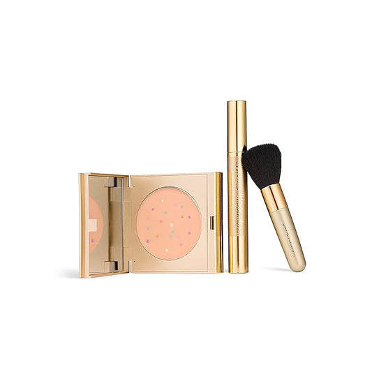 Jerome Alexander MagicMinerals Pressed Mineral Powder Set with Mirror Compact, Extending Lash Mascara, Professional Stubby Brush & Blending Sponge (Medium)-BrightBean Baby