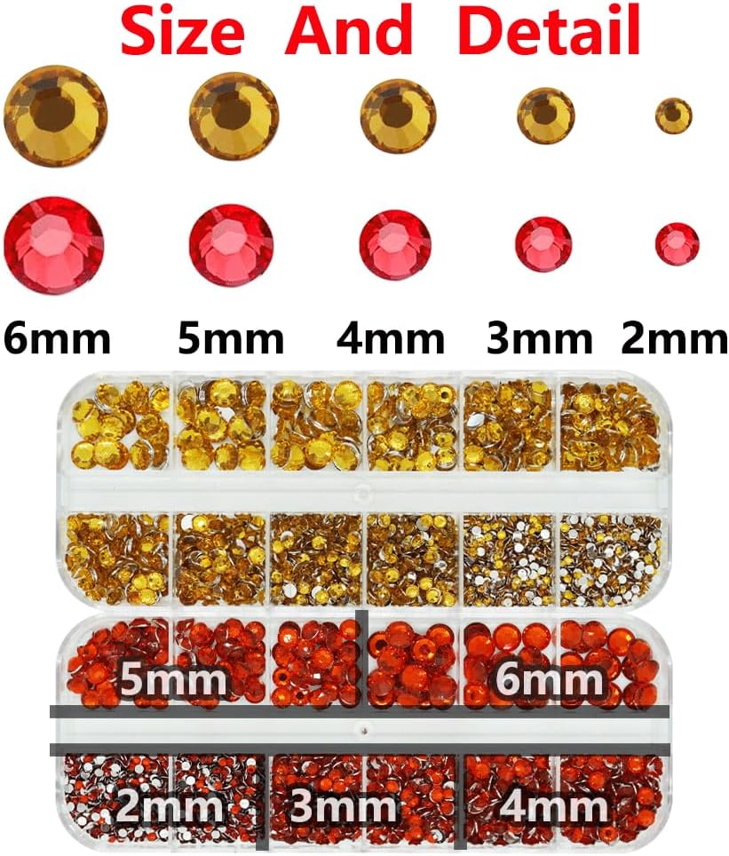 Gold and Red Rhinestones with Glue(S8-S30) for Bedazzling,2mm-6mm Non-Hotfix Flatback Nail Gems Beads with B7000, Resin Nail GemsStones Diamond Kit for Bedazzle Crafting, Nails DIY Art Decoration-BrightBean Baby