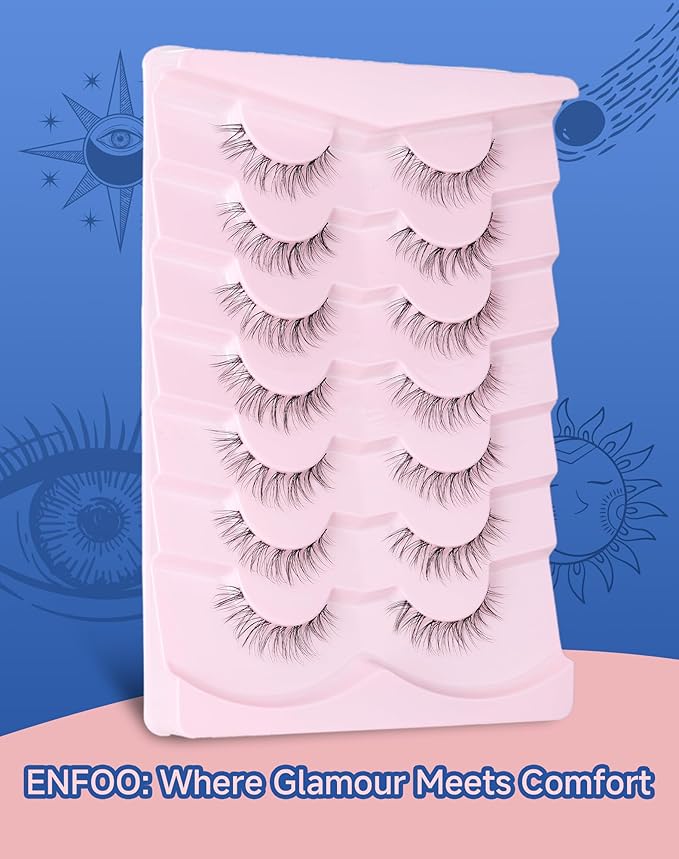 Lashes Natural CLear Band Wispy False Eyelashes Natural Look Flared Strip Eyelash False Eye Lash Soft 7 Pairs Everyday SF-02-BrightBean Baby