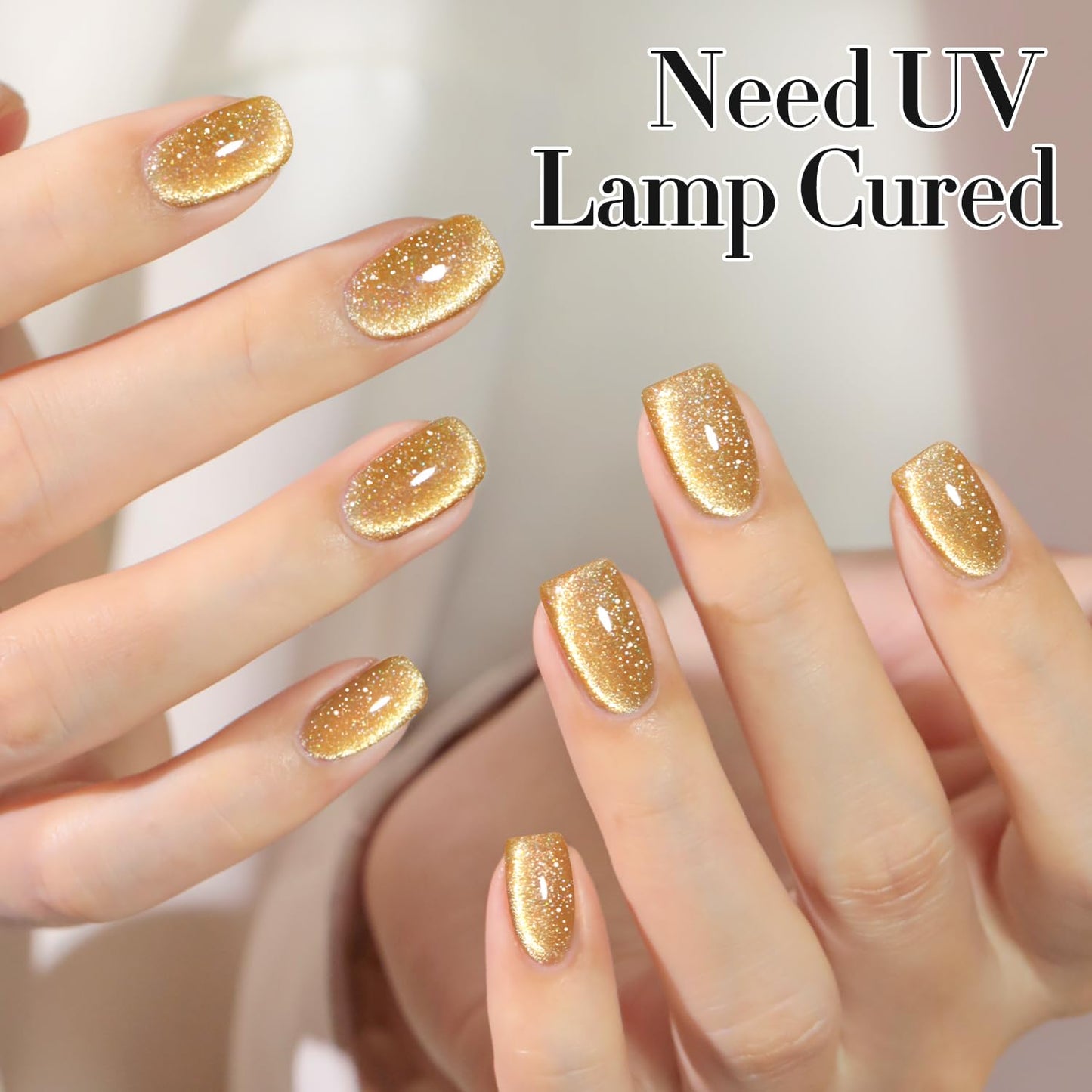 Double Rhythm Cat Eye Gel Polish with Magnet 15ML Holographic Glitter Shimmer Translucent Sheer Color Glass Magnetic Gel Polish Salon DIY at Home (Light Gold-MC1064)-BrightBean Baby