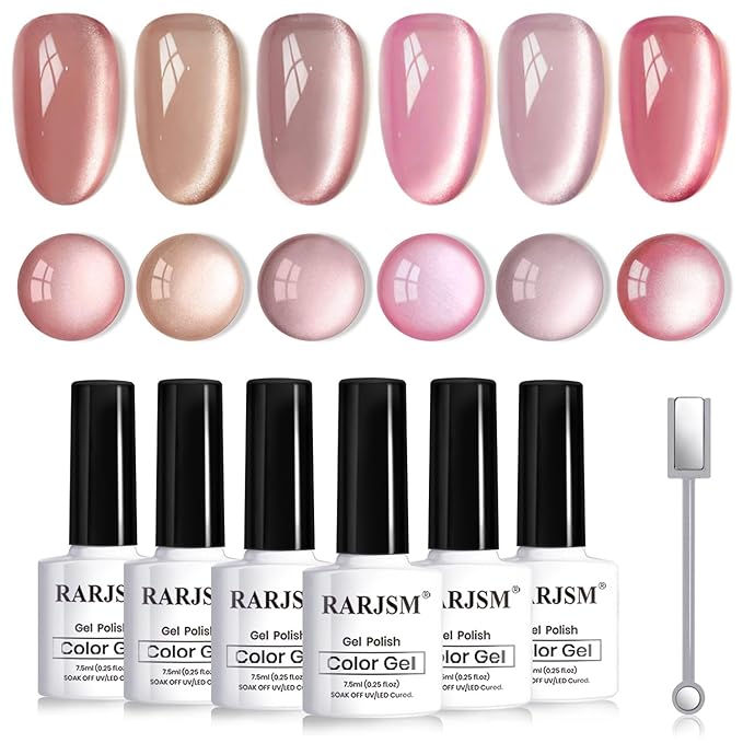 RARJSM Nude Glitter Cat Eye Gel Nail Polish Set 6Pcs Ceramics Pink Light Purple Brown Velvet Shimmer Smoothie Cateye Gel Polish with Magnetic Stick UV LED Curing Require Home Salon Nail Design-BrightBean Baby