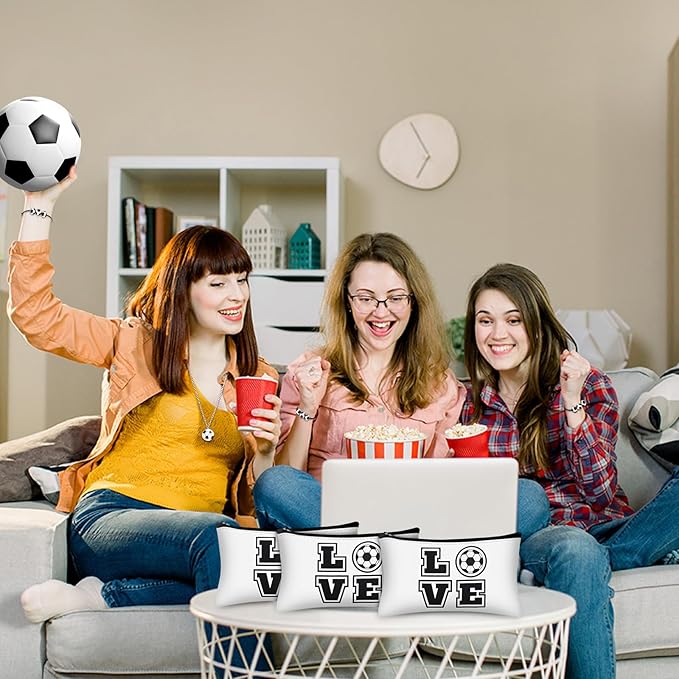 72 Pcs Sports Team Gifts Include 12 Makeup Bags 12 Lip Balm 12 Lip Balm Holder 12 Necklace 12 Adjustable Bracelet 12 Mirrors for Sports Lovers Players Party Favors (Black, Soccer)-BrightBean Baby