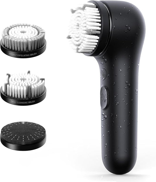 Premium Facial Cleansing Brush,Waterproof Face Scrubber,Spin & Sonic Modes with 3 Intensities,Magnetic 3-Head System for Deep Pore Cleaning, Gentle Exfoliation & Sensitive Skin Care - for Women & Men-BrightBean Baby