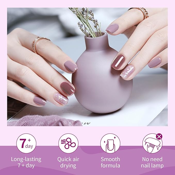 10ml Nude Pink Nail Polish Set 6 Colors Brown Red Purple All Seasons Neutral Color Quick Dry Nail Polish Set for Women Salon DIY Nail Art-BrightBean Baby