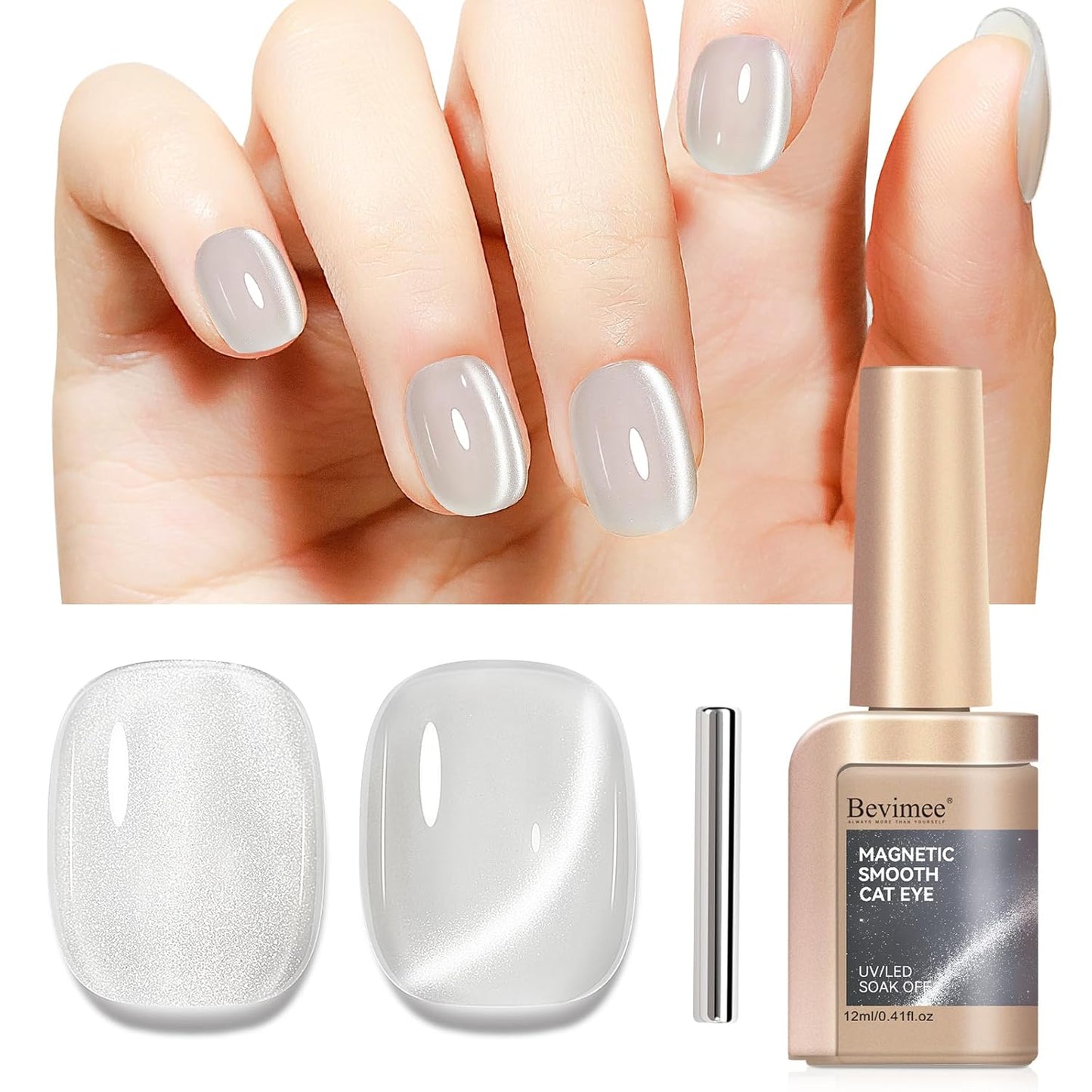 Cat Eye Gel Polish, Magentic Nail Polish Silver Translucent Jelly Color Clear Moonlight UV Gel Glitter Holographic With Magnet For Nail Salon DIY At Home-BrightBean Baby