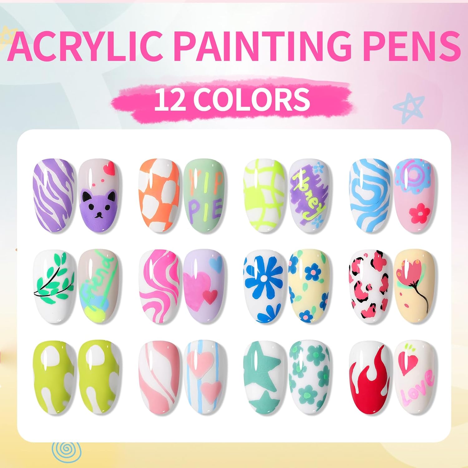 BORN PRETTY Nail Art Pens Set 12 Colors - Halloween Neon Colors 3D Nail Polish Acrylic Paint Pens Quick Dry Nail Markers for Halloween Nail Art Drawing Painting Dotting Liner Pen DIY Manicure Tools-BrightBean Baby