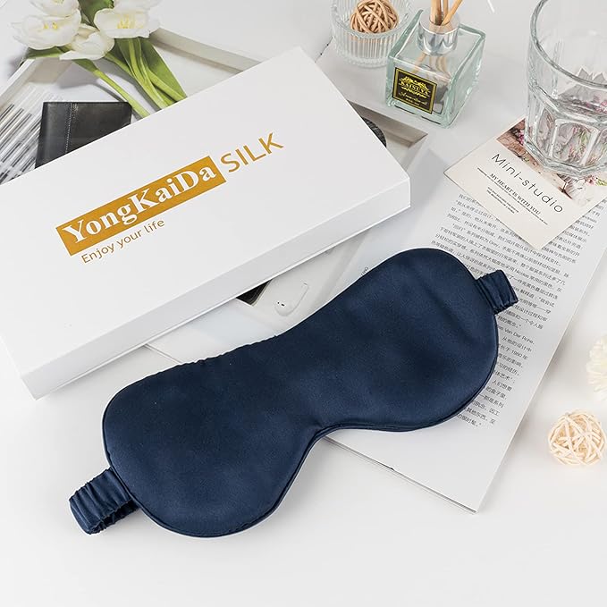 Silk Sleep Mask - 22 Momme Pure Natural 100% Mulberry,Silk Eye Mask for Night Sleeping,Travel, (Purplish Blue)-BrightBean Baby