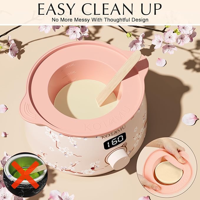 KOTAMU Waxing Kit for Women & Men, Wax Warmer for Hair Removal, Digital Wax Kit with Silicone Pot，Ideal for Face Eyebrow Arm Legs Armpit &Sensitive Skin, Cherry Waxing Machine for Home Salon Use-BrightBean Baby