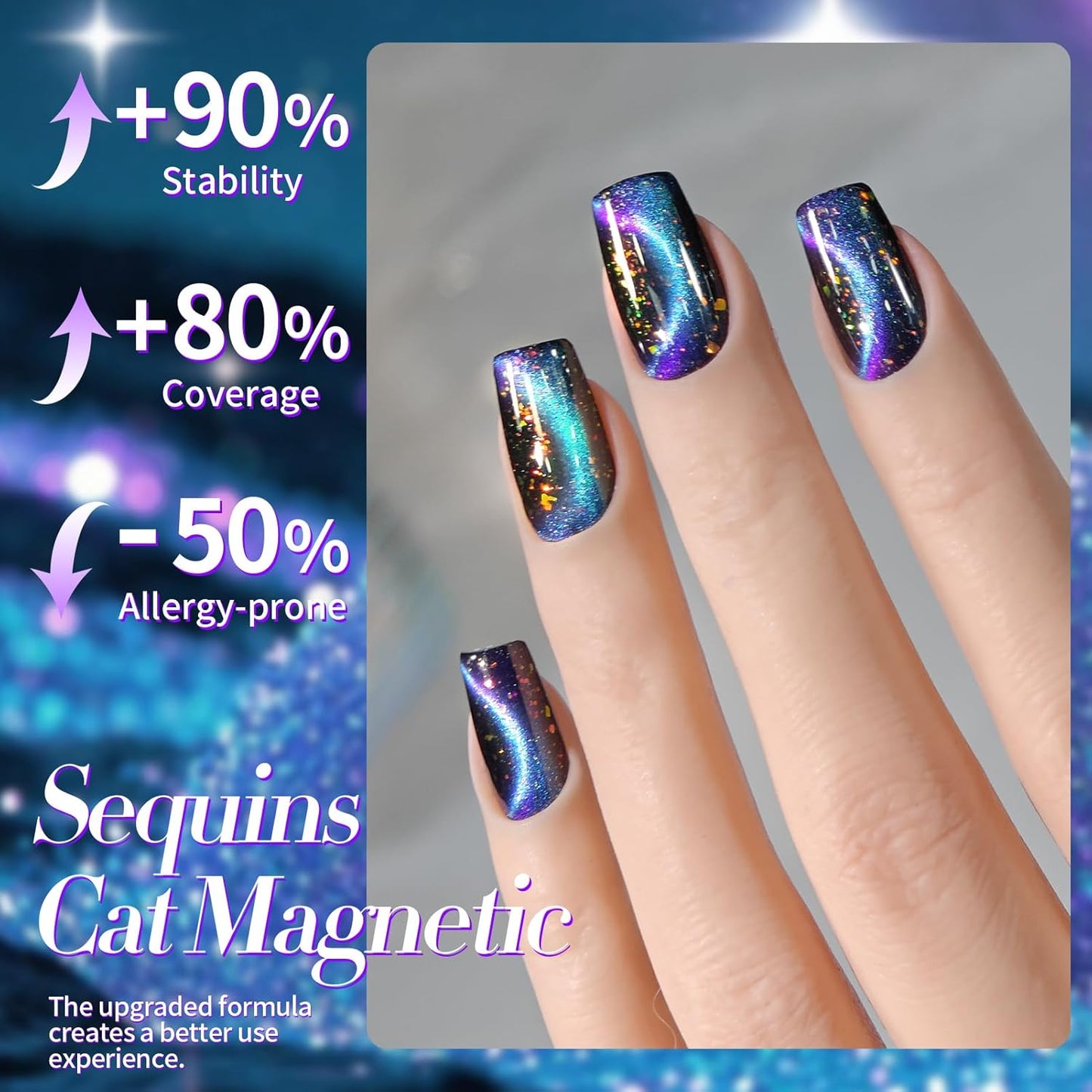 Born Pretty Cat Magnetic Eye Gel Nail Polish, Blue Starry Sky Glitter Cat Magnetic Gel Nail Polish, Holographic Magnetic Nail Polish for Nail Art Manicure Salon DIY at Home 15ML-BrightBean Baby