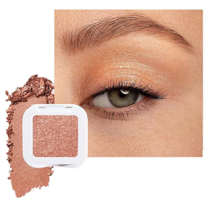 evpct Champagne Gold Glitter Eyeshadow Palette Single, Nude Gold Pink Shimmer Sparkle Cream Eye Shadow Palette Brightener Makeup for Older Women, High Pigment Long Lasting Monochrome Mini Eyeshadow-BrightBean Baby
