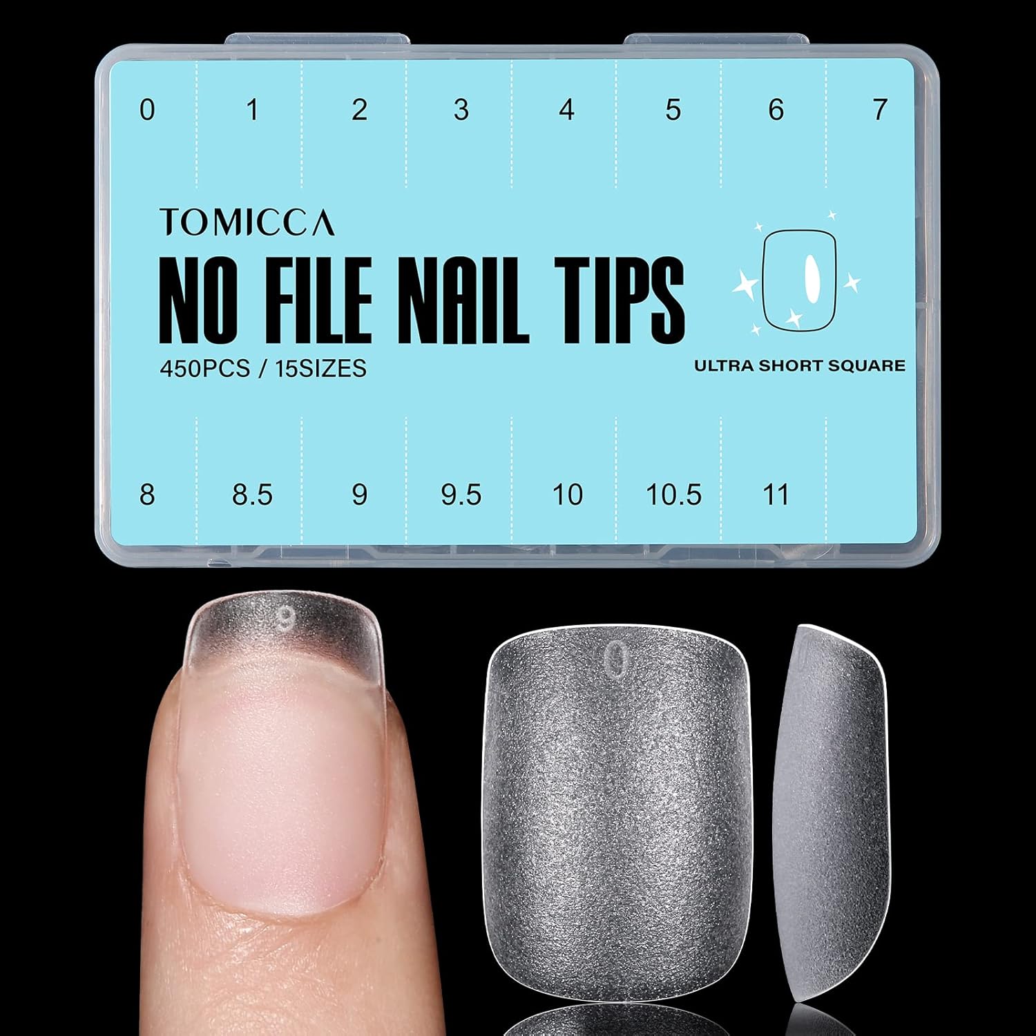 TOMICCA Extra Short Square Nail Tips, 15 Sizes Soft Double-sided Matte Fake Nails for Extensions, 450Pcs Acrylic Pre Shaped Gel Nail Tips for Home DIY Art Women Girls-BrightBean Baby
