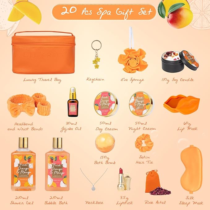 Mother's Day Gift for Mom - Luxury 20-Piece Tropical Spa Gift Set for Women, Bath & Body Care Kit with Shower Gel, Makeup Bag | Christmas, Valentine's, Birthday, Relaxation Gift for All Occasions-BrightBean Baby