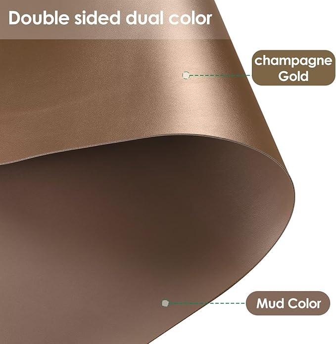 Leather Table Cover,1.8mm Thick,12x84 Inch Desk Cover,Dresser Cover Top,Dresser Protector Top,Dresser Cover,End Table Cover.(Mud Color+Champagne Gold,12x84)