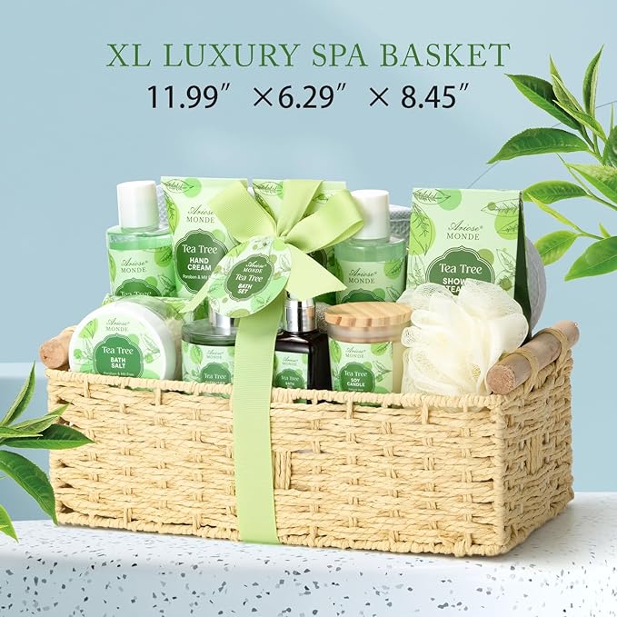 Spa Gift Basket - Tea Tree Bath Set With Shower Gel, Bubble Bath, Hand Cream, Soap, Salt, Essential Oil - Luxury Body Gift Kit for Women-BrightBean Baby
