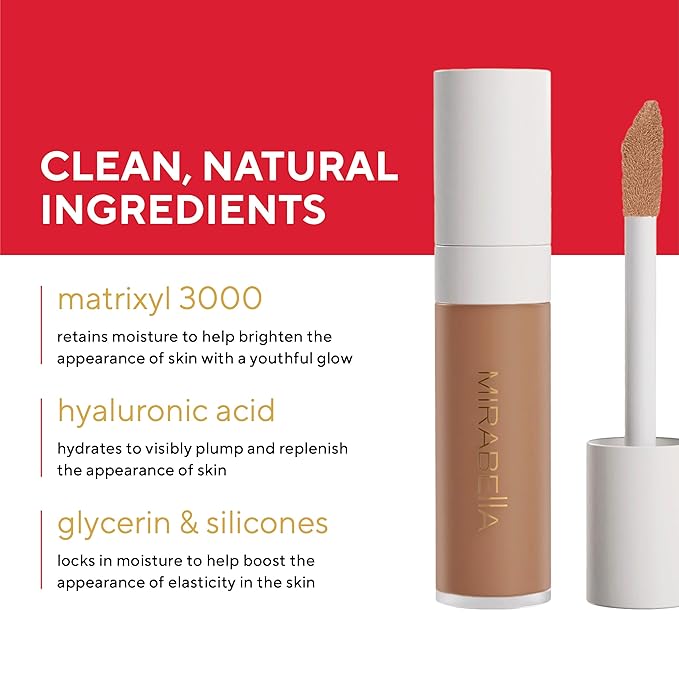 Mirabella Invincible For All Perfecting Under Eye Concealer Full Coverage - Hydrating Makeup Concealer for Dark Circles, Fine Lines & Wrinkles w/Hyaluronic Acid - Ivory I30-BrightBean Baby