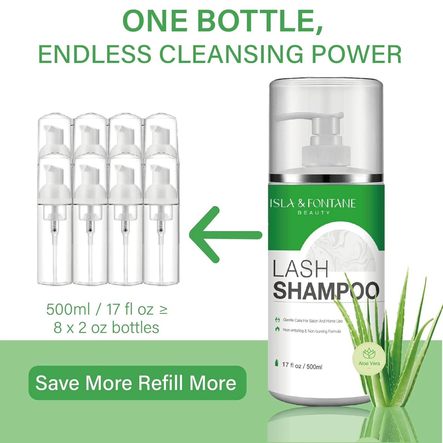 Isla & Fontane Lash Shampoo Bulk – Multi-Scent Series – 17 fl oz / 500ml | Gentle Eyelash Cleanser for Lash Extensions | Non-Irritating | Professional Lash Bath Foam For Salon And Home Use (Aloe Vera)-BrightBean Baby