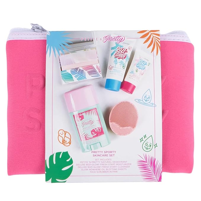 Petite ’N Pretty Sporty Set for Kids, Teens and Tweens - Skin Care Kit of Cleanser,Moisturizer, 50 pcs of Oil Blotting Sheets, and Natural Deodorant - Travel Essentials for Fresh & Glowing Skin-BrightBean Baby