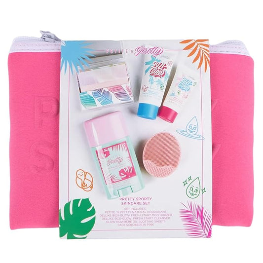 Petite ’N Pretty Sporty Set for Kids, Teens and Tweens - Skin Care Kit of Cleanser,Moisturizer, 50 pcs of Oil Blotting Sheets, and Natural Deodorant - Travel Essentials for Fresh & Glowing Skin-BrightBean Baby