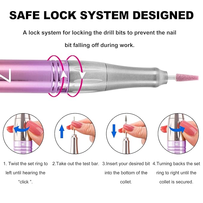 M Mase- Professional Nail Drill Machine - Coreless 2-in-1 Nail File - Electric, Cordless, 35000 RPM, HD Display - Electric Nail Drill for Professional & Home Use (Pink Gold)-BrightBean Baby