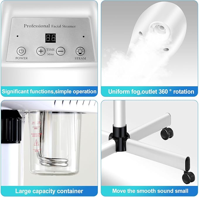 Professional Facial Steamer for Atomization Humidifier Atomizer, Adjustable Height and Angle, Face Steamer Clean Skin Firming Pores and Moisturizing Suitable for a Beauty, Spa, at Home-BrightBean Baby