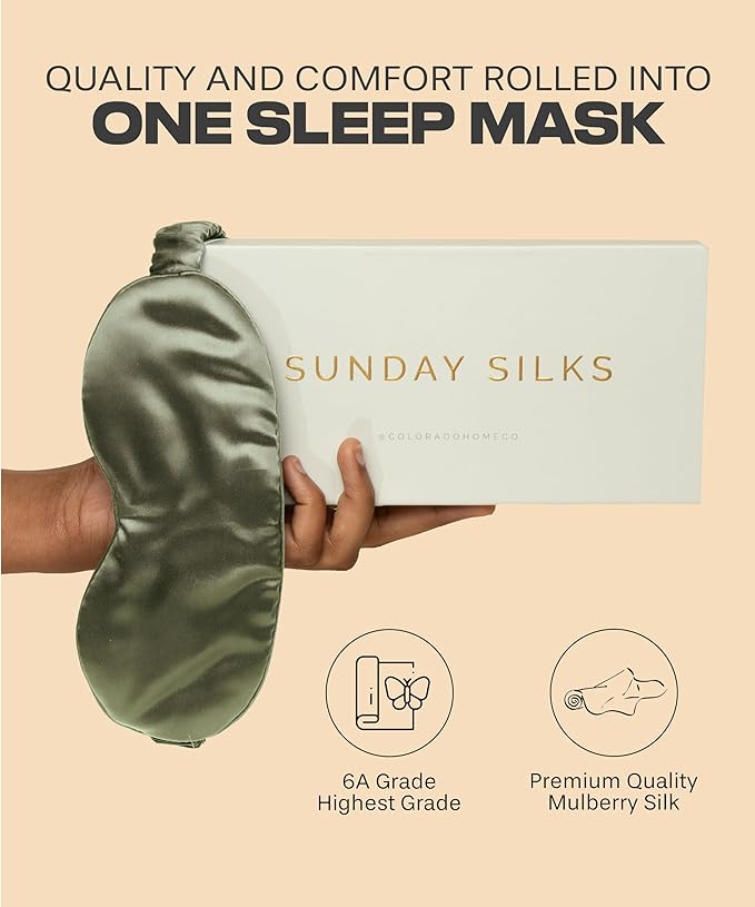SUNDAYSILKS™ Exclusive Mulberry Silk Sleep Mask | Soft Eye Covers, Blackout Sleeping Mask for Women & Men | Silk Eye Mask for Sleep, Travel, and Relaxation | Antifaz para Dormir [Olive]-BrightBean Baby