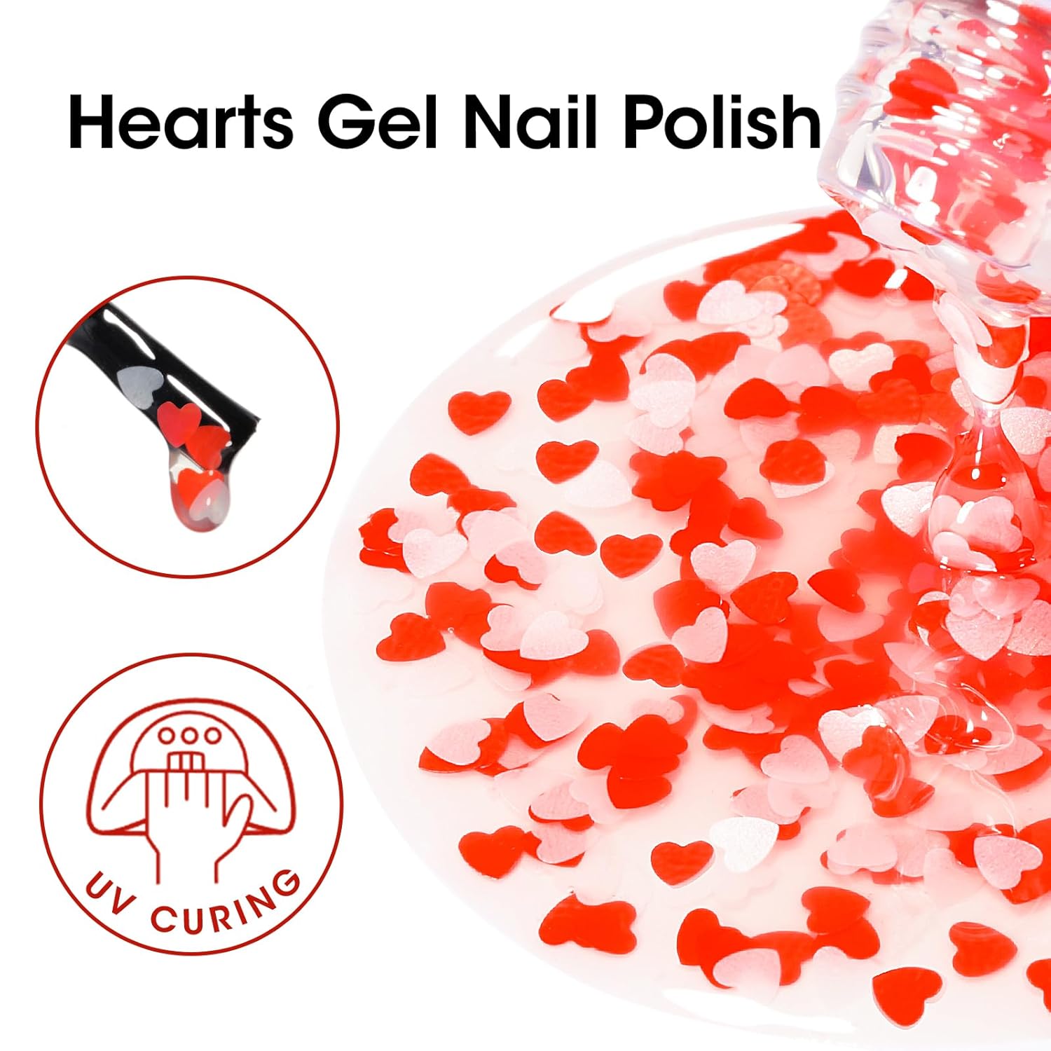 GELLEN Gel Nail Polish, 18ML Clear Nail Polish With Pink & Red Heart Shape, Valentine Gift for Her, Soak Off UV Gel Polish No Wipe, Glitter Gel Nail Polish with Stick DIY at Home-BrightBean Baby