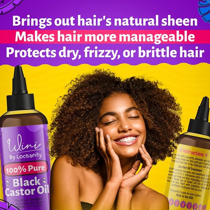 Locsanity Wini Pure 100% Cold Pressed Jamaican Black Castor Oil For Hair and Skin, 4 Fl Oz-BrightBean Baby